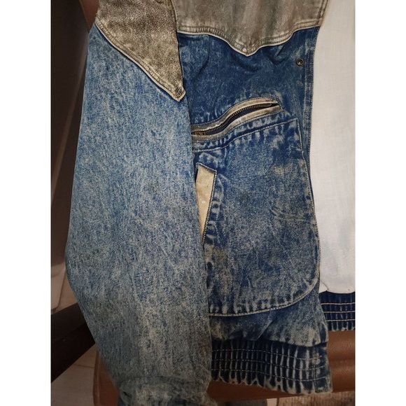 Vintage Denim and Leather Jacket Dual Control 80s Size Estimate Large - Picture 5 of 6